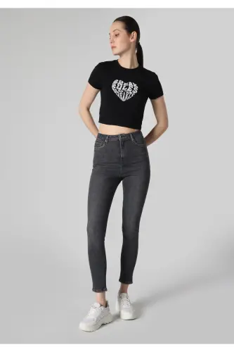Diana Super Slim Fit High Waist Skinny Leg Grey Jeans Women's Pants - 3