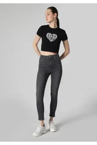 Skinny Fit Yüksek Bel Dar Paça Pamuk Kadın Denim Jean Pantolon - 3