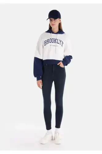 Skinny Fit Yüksel Bel Dar Paça Cepli Kadın Koyu İndigo Jean Pantolon - 1