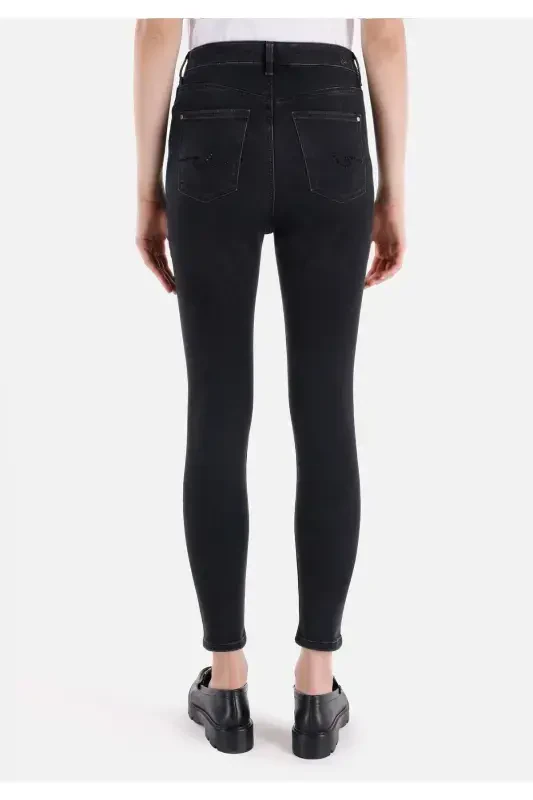 Skinny Fit Yüksel Bel Dar Paça Kadın Siyah Denim Jean Pantolon - 2