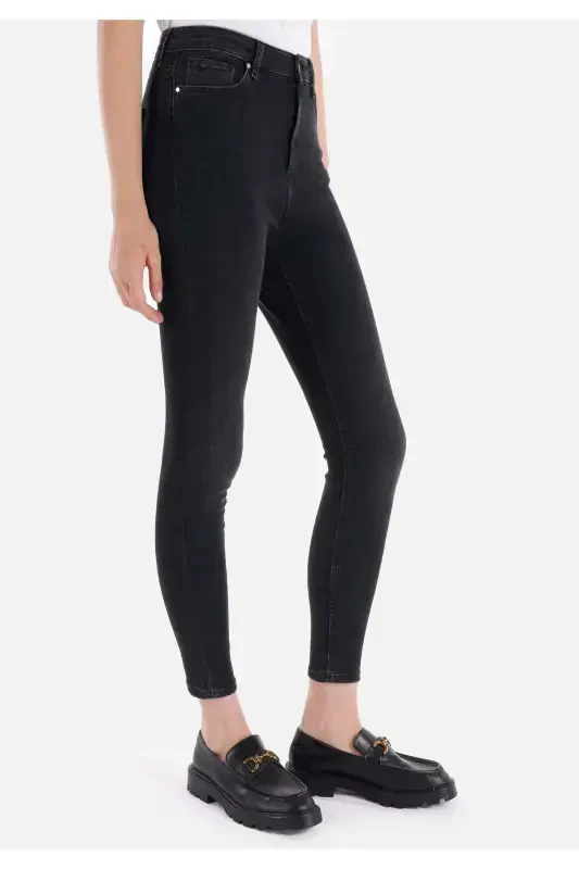 Skinny Fit Yüksel Bel Dar Paça Kadın Siyah Denim Jean Pantolon - 4