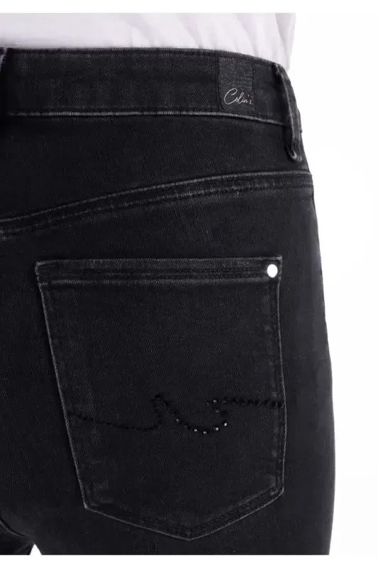 Skinny Fit Yüksel Bel Dar Paça Kadın Siyah Denim Jean Pantolon - 5