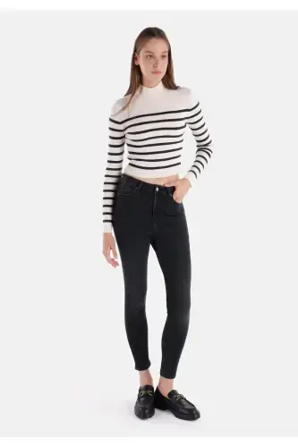 Diana Super Slim Fit Yuqori Bel Tor Qora Ayollar Shimini - 1