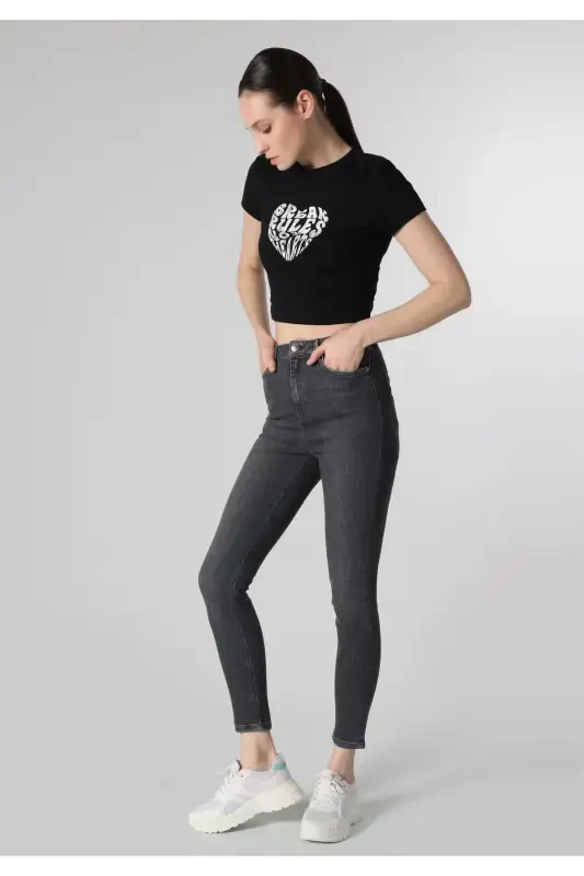 Diana Super Slim Fit Yuqori Bel Tor Tanga Kulrang Jinsi Ayollar Shimini - 1