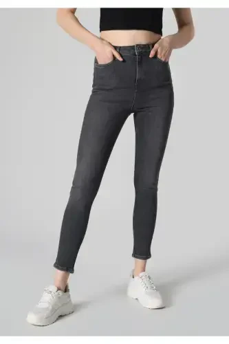 Diana Super Slim Fit Yuqori Bel Tor Tanga Kulrang Jinsi Ayollar Shimini - 4