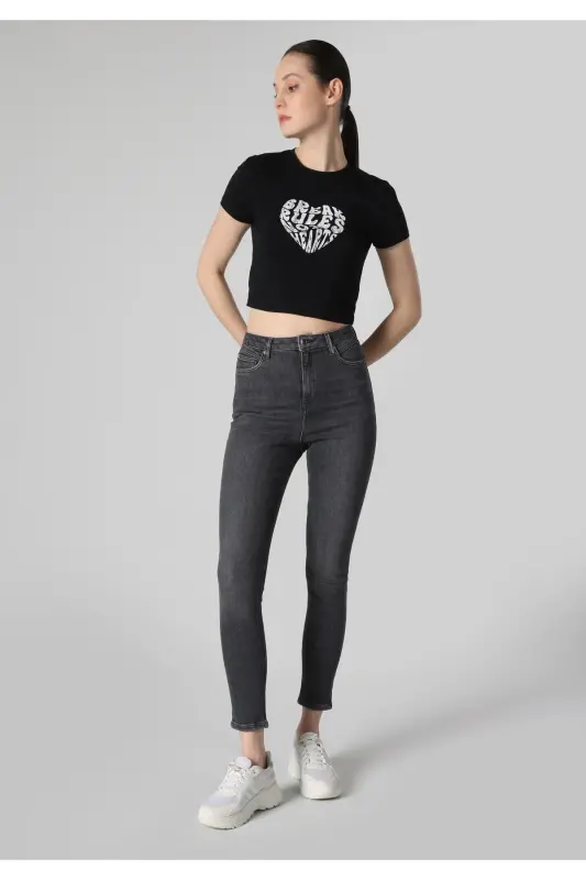 Diana Super Slim Fit Yuqori Bel Tor Tanga Kulrang Jinsi Ayollar Shimini - 3