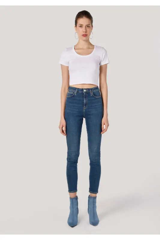 Diana Super Slim Fit Yuqori Bel Tor Tor Ko'k Rangli Ayollar Jins Shimi - COLIN'S