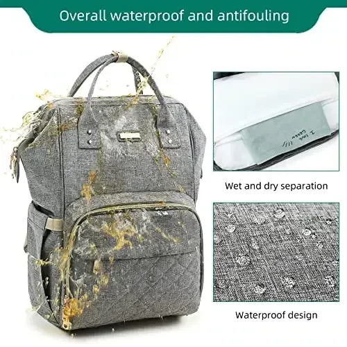 Diaper Bag Backpack, Baby Girls Boys uchun Diaper Bags, Moms Dads uchun Baby Bags, Insulated cho'ntaklari bo'lgan Nappy Changing Bag, Stroller tasmali ko'p funktsiyali suv o'tkazmaydigan ryukzak - Kulrang - 5