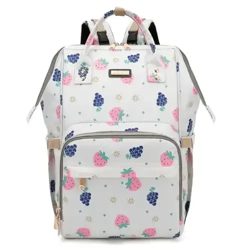 Diaper Bag Backpack, Baby Girls Boys uchun Diaper Bags, Moms Dads uchun Baby Bags, Izolyatsiyalangan cho'ntaklar bilan Nappy Changing Bag, Stroller tasmali ko'p funktsional suv o'tkazmaydigan ryukzak - Berry White - DIAPER