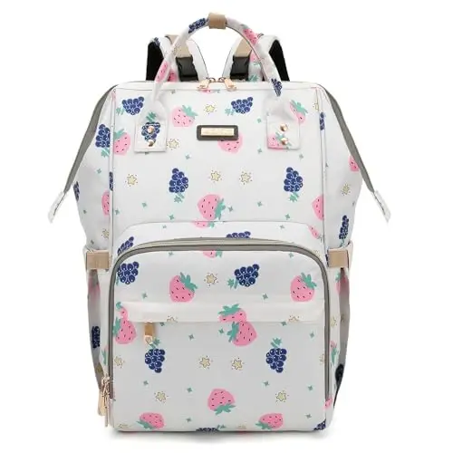 Diaper Bag Backpack, Baby Girls Boys uchun Diaper Bags, Moms Dads uchun Baby Bags, Izolyatsiyalangan cho'ntaklar bilan Nappy Changing Bag, Stroller tasmali ko'p funktsional suv o'tkazmaydigan ryukzak - Berry White - 1
