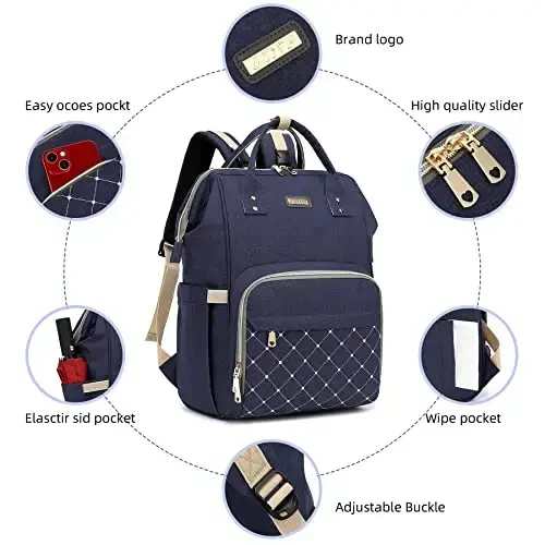 Diaper Bag Backpack, Baby Girls Boys uchun Diaper Bags, Ota-onalarning bolalar uchun sumkalari, Izolyatsiyalangan cho'ntaklari bo'lgan taglik almashtirish sumkasi, Aravachalar uchun tasmalari bo'lgan ko'p funksiyali suv o'tkazmaydigan ryukzak-ko'k - 4