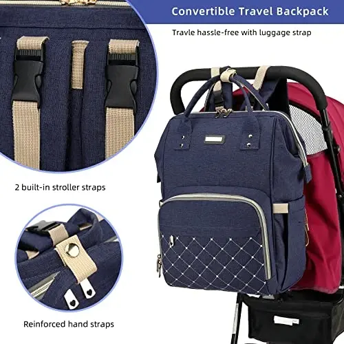 Diaper Bag Backpack, Baby Girls Boys uchun Diaper Bags, Ota-onalarning bolalar uchun sumkalari, Izolyatsiyalangan cho'ntaklari bo'lgan taglik almashtirish sumkasi, Aravachalar uchun tasmalari bo'lgan ko'p funksiyali suv o'tkazmaydigan ryukzak-ko'k - 3