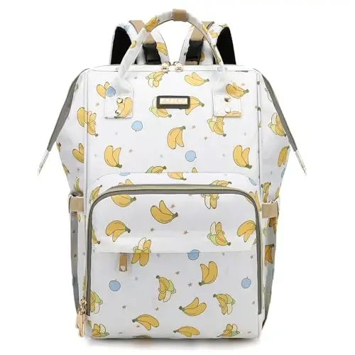 Diaper Bag Backpack, Diaper Bags for Baby Girls Boys, Baby Bags for Moms Dads, Nappy Changing Bag with Insulated Pockets,Multi-functional Waterproof Backpack with Stroller straps -Beige Banana 