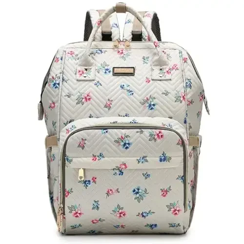Diaper Bag Backpack, Diaper Bags for Baby Girls Boys, Baby Bags for Moms Dads, Nappy Changing Bag with Insulated Pockets,Multi-functional Waterproof Backpack with Stroller straps-Beige Flowers 