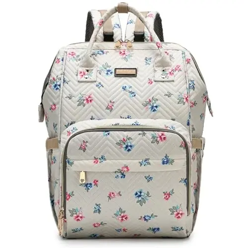 Diaper Bag Backpack, Diaper Bags for Baby Girls Boys, Baby Bags for Moms Dads, Nappy Changing Bag with Insulated Pockets,Multi-functional Waterproof Backpack with Stroller straps-Beige Flowers 