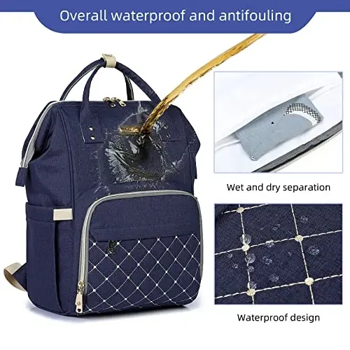 Diaper Bag Backpack, Diaper Bags for Baby Girls Boys, Baby Bags for Moms Dads, Nappy Changing Bag with Insulated Pockets,Multi-functional Waterproof Backpack with Stroller straps-Blue - 5