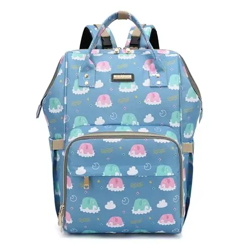 Diaper Bag Backpack, Diaper Bags for Baby Girls Boys, Baby Bags for Moms Dads, Nappy Changing Bag with Insulated Pockets,Multi-functional Waterproof Backpack with Stroller straps-Deep blue elephant - 1