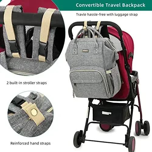 Diaper Bag Backpack, Diaper Bags for Baby Girls Boys, Baby Bags for Moms Dads, Nappy Changing Bag with Insulated Pockets,Multi-functional Waterproof Backpack with Stroller straps - Grey - 3
