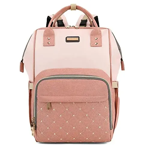Diaper Bag Backpack, Diaper Bags for Baby Girls Boys, Baby Bags for Moms Dads, Nappy Changing Bag with Insulated Pockets,Multi-functional Waterproof Backpack with Stroller straps -Pink light pink - DIAPER