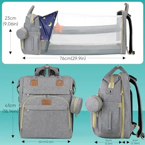 Diaper Bag Backpack for Mom and Dad, Large Capacity Baby Travel Bag with USB Charging Port, Waterproof Foldable Baby Bag for Boys and Girls, Stylish Maternity Backpack for Travel & Hospital，Grey - 5