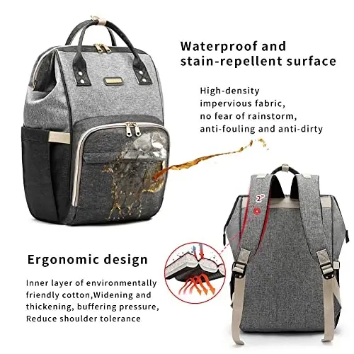 Diaper Bag Backpack for Women, Baby Bags for Girls, Diaper Bag with Changing Pad, and Insulated Pockets (Dark Grey + Light Grey) - 3