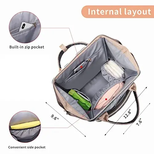 Diaper Bag Backpack for Women, Baby Bags for Girls, Diaper Bag with Changing Pad, and Insulated Pockets (Dark Grey + Light Grey) - 4