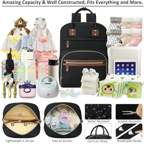 Diaper Bag Backpack for Women Large Capacity with Insulated Pockets Multifunctional Diaper Bags For Baby Girl Boy Waterproof Baby Bags For Mama Maternity Travel Bag Black - 3