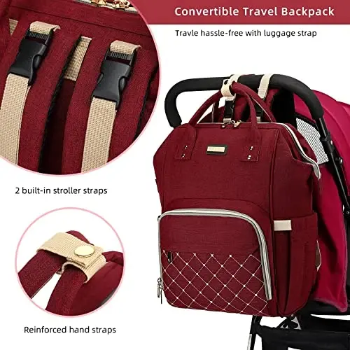 Diaper Bag Backpack, Go'dak qizlar va o'g'il bolalar uchun taglik sumkalari, Ota-onalar uchun go'dak sumkalari, Izolyatsiya qilingan cho'ntaklari bo'lgan taglik almashtirish sumkasi, Aravachalar uchun kamarlari bo'lgan ko'p funktsional suv o'tkazmaydigan ryukzak-Qizil - 3