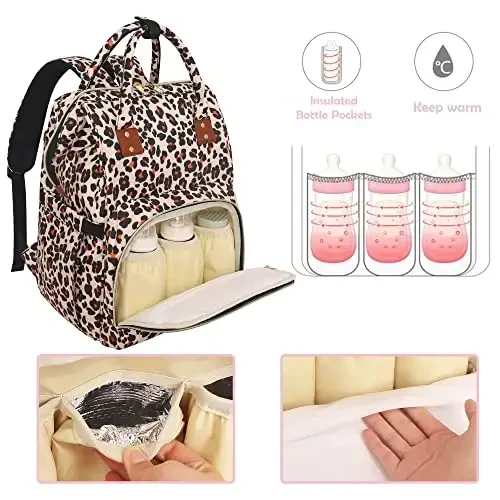 Diaper Bag Backpack Multifunction Maternity Diaper Bag for Baby Girls & Boys Large Capacity Travel Nappy Bags Leopard Print - 5
