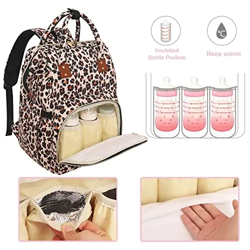 Diaper Bag Backpack Multifunction Maternity Diaper Bag for Baby Girls & Boys Large Capacity Travel Nappy Bags Leopard Print - 5