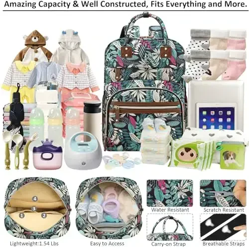 Diaper Bag Backpack Tote for Women Large Capacity, Baby Bag with Insulated Pockets Multifunctional Diaper Bags For Baby Girl Boy Waterproof Baby Bags For Boys Girls Mama Maternity Bag Colorful Leaves - 3