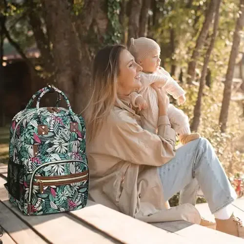Diaper Bag Backpack Tote for Women Large Capacity, Baby Bag with Insulated Pockets Multifunctional Diaper Bags For Baby Girl Boy Waterproof Baby Bags For Boys Girls Mama Maternity Bag Colorful Leaves - 6