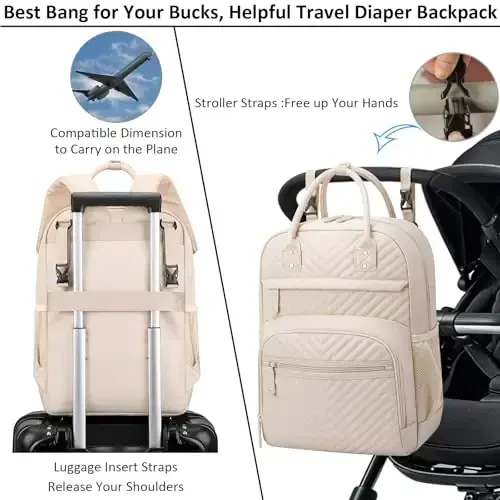 Diaper Bag Backpack Tote for Women Large Capacity, Baby Bag with Insulated Pockets Multifunctional Diaper Bags For Baby Girl Boy Waterproof Baby Bags For Boys Girls Maternity Bag Beige - 4