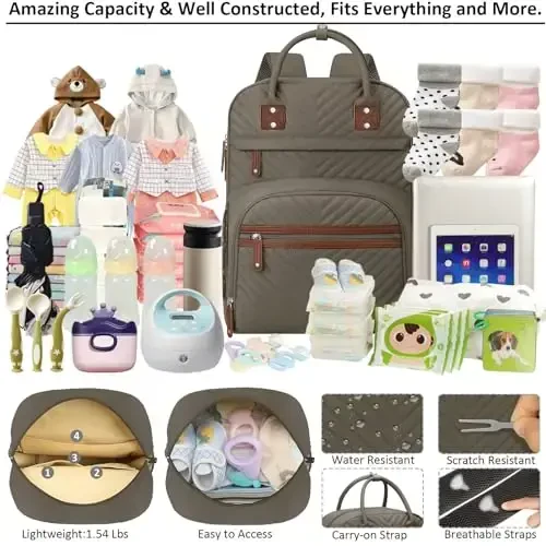 Diaper Bag Backpack Tote for Women Large Capacity, Baby Bag with Insulated Pockets Multifunctional Diaper Bags For Baby Girl Boy Waterproof Baby Bags For Boys Girls Maternity Bag khaki Brown - 3