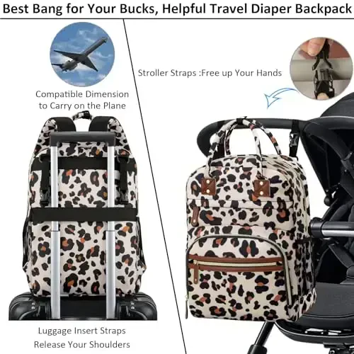 Diaper Bag Backpack Tote for Women Large Capacity, Baby with Insulated Pockets Multifunctional Bags For Girl Boy Waterproof Boys Girls Mama Maternity Travel Leopard - 4