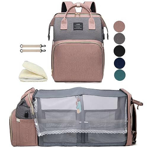 Diaper Bag Backpack with Changing Station: Pink Baby Toddler Bags for Girls Boys Women Large Big Travel Backpack Pañaleras Modernas Para Bebe Niña Newborn Essentials Mom Must Haves Baby Registry - 1