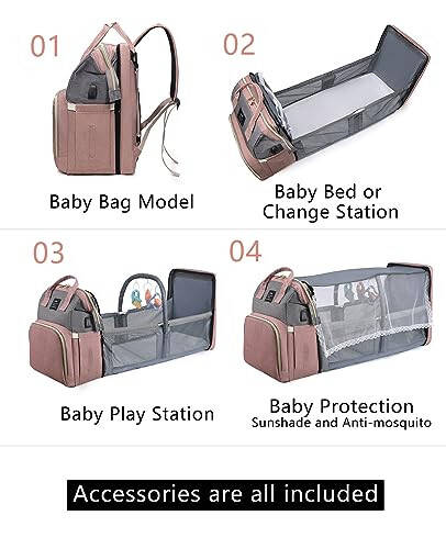 Diaper Bag Backpack with Changing Station: Pink Baby Toddler Bags for Girls Boys Women Large Big Travel Backpack Pañaleras Modernas Para Bebe Niña Newborn Essentials Mom Must Haves Baby Registry - 2