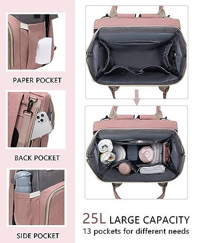 Diaper Bag Backpack with Changing Station: Pink Baby Toddler Bags for Girls Boys Women Large Big Travel Backpack Pañaleras Modernas Para Bebe Niña Newborn Essentials Mom Must Haves Baby Registry - 3