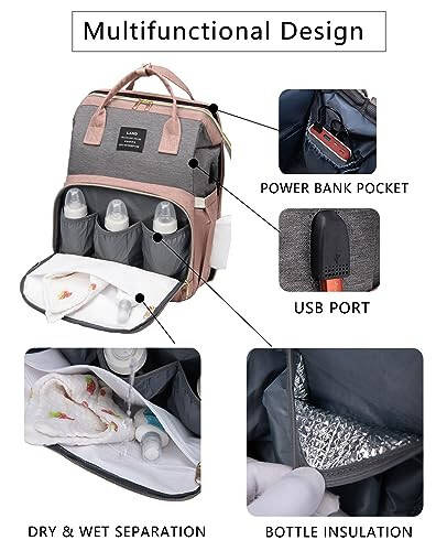 Diaper Bag Backpack with Changing Station: Pink Baby Toddler Bags for Girls Boys Women Large Big Travel Backpack Pañaleras Modernas Para Bebe Niña Newborn Essentials Mom Must Haves Baby Registry - 4