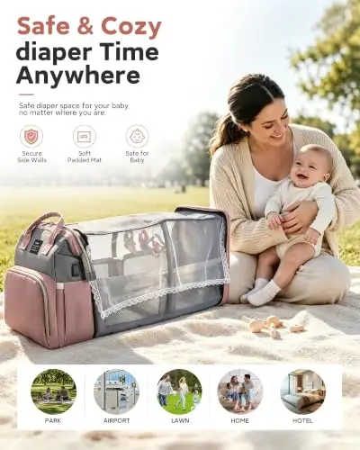 Diaper Bag Backpack with Changing Station: Pink Baby Toddler Bags for Girls Boys Women Large Big Travel Backpack Pañaleras Modernas Para Bebe Niña Newborn Essentials Mom Must Haves Baby Registry - 4