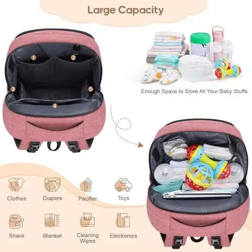 Diaper Bag Ryukzagi, Portativ O'zgartirish Yostig'i, Emzik Tutqichi bilan ko'p funktsiyali chaqaloq sumkasi, USB zaryadlash porti bilan suv o'tkazmaydigan taglik sumkalari, Ona, Ota, yangi tug'ilgan chaqaloq uchun ideal sovg'alar - 3