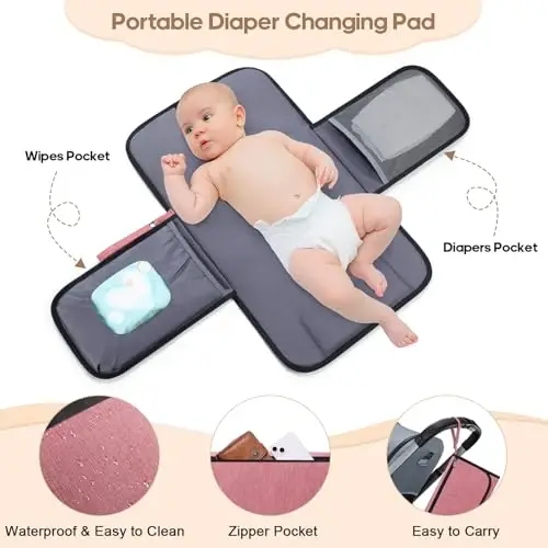Diaper Bag Ryukzagi, Portativ O'zgartirish Yostig'i, Emzik Tutqichi bilan ko'p funktsiyali chaqaloq sumkasi, USB zaryadlash porti bilan suv o'tkazmaydigan taglik sumkalari, Ona, Ota, yangi tug'ilgan chaqaloq uchun ideal sovg'alar - 4