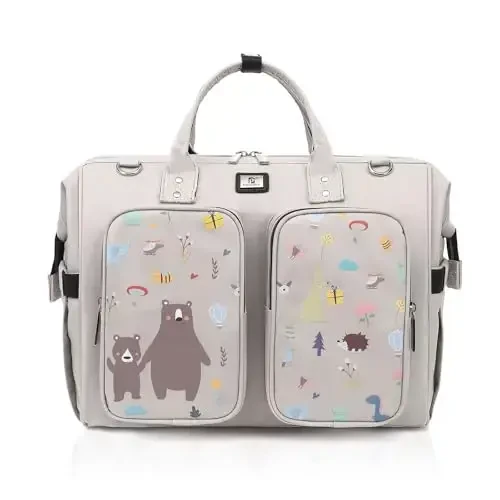 Diaper Bag Totes with Changing Pad & Stroller Straps, Large Portable Newborn Baby Bags, Unisex and Stylish Travel Diaper Backpacks for Mom and Dad (cute bear pattern) - 2