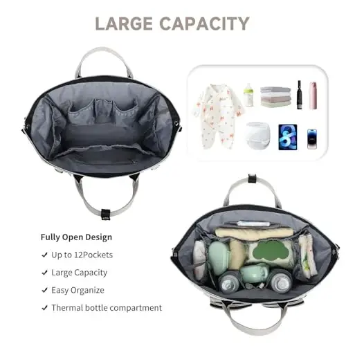 Diaper Bag Totes with Changing Pad & Stroller Straps, Large Portable Newborn Baby Bags, Unisex and Stylish Travel Diaper Backpacks for Mom and Dad (Peony) - 6