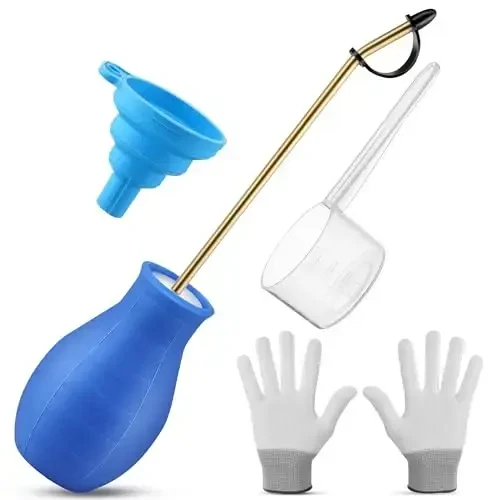 Diatomaceous Earth Powder Duster, Garden Powder Applicator Dispenser with Long Metal Tube, Bulb Duster Sprayer Insect Duster for Home Powder for Organic Gardening Agricultural Supply 1 Pack (Blue) - 4