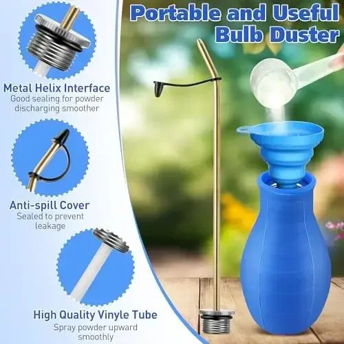 Diatomaceous Earth Powder Duster, Garden Powder Applicator Dispenser with Long Metal Tube, Bulb Duster Sprayer Insect Duster for Home Powder for Organic Gardening Agricultural Supply 2 Pack (Blue) - Modazone (1)