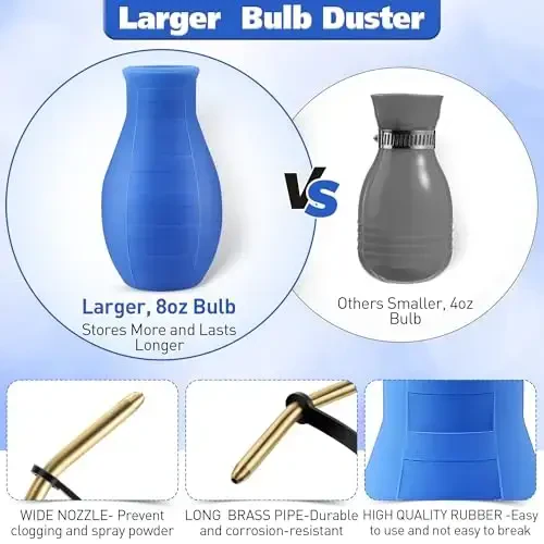 Diatomaceous Earth Powder Duster, Garden Powder Applicator Dispenser with Long Metal Tube, Bulb Duster Sprayer Insect Duster for Home Powder for Organic Gardening Agricultural Supply 2 Pack (Blue) - 3