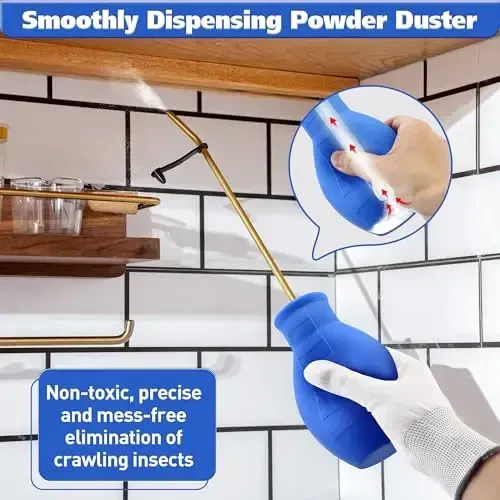 Diatomaceous Earth Powder Duster, Garden Powder Applicator Dispenser with Long Metal Tube, Bulb Duster Sprayer Insect Duster for Home Powder for Organic Gardening Agricultural Supply 2 Pack (Blue) - 6
