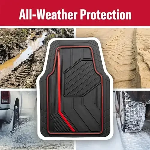 Dickies 3-Piece DuraSport Floor Mats, Heavy-Duty Mats for Cars, Trucks, SUVs — Black/Red - 6