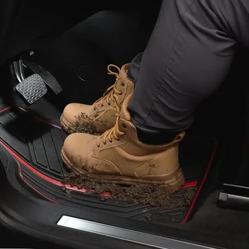 Dickies 3-Piece DuraSport Floor Mats, Heavy-Duty Mats for Cars, Trucks, SUVs — Black/Red - 2